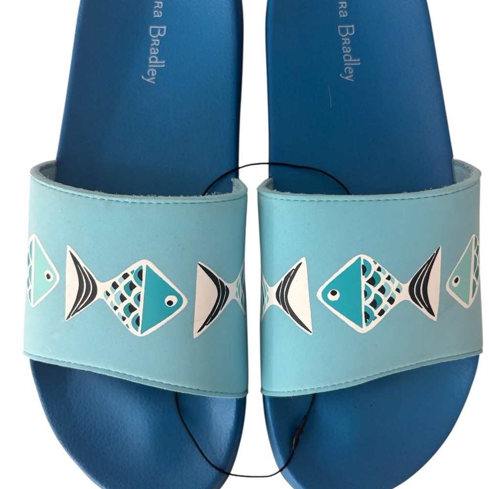 Vera Bradley Fish Sandals Slides Sz  7-8  Flats Blue Open Toe Breathable‎ NWOT